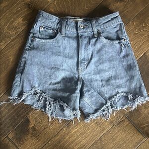 Abercrombie & Fitch The Dad Short High Rise Light Blue Distressed Jean Shorts